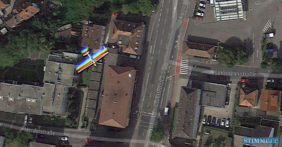 Flugzeug-Aufnahme, Charlottenstraße 12 in Heilbronn. Flugzeug-Aufnahme, Charlottenstraße 12 in Heilbronn.